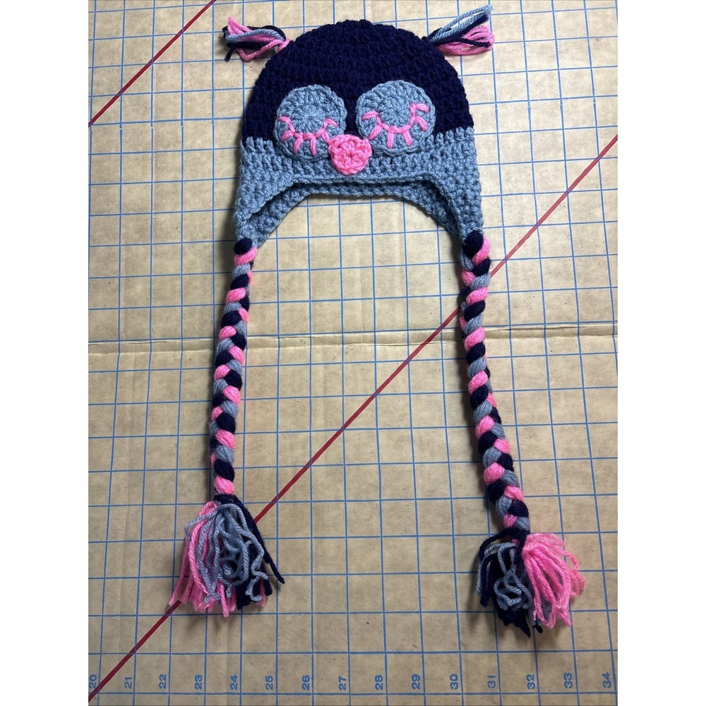 Kids‎ Handmade Pink And Blue Crocheted Hat With Face